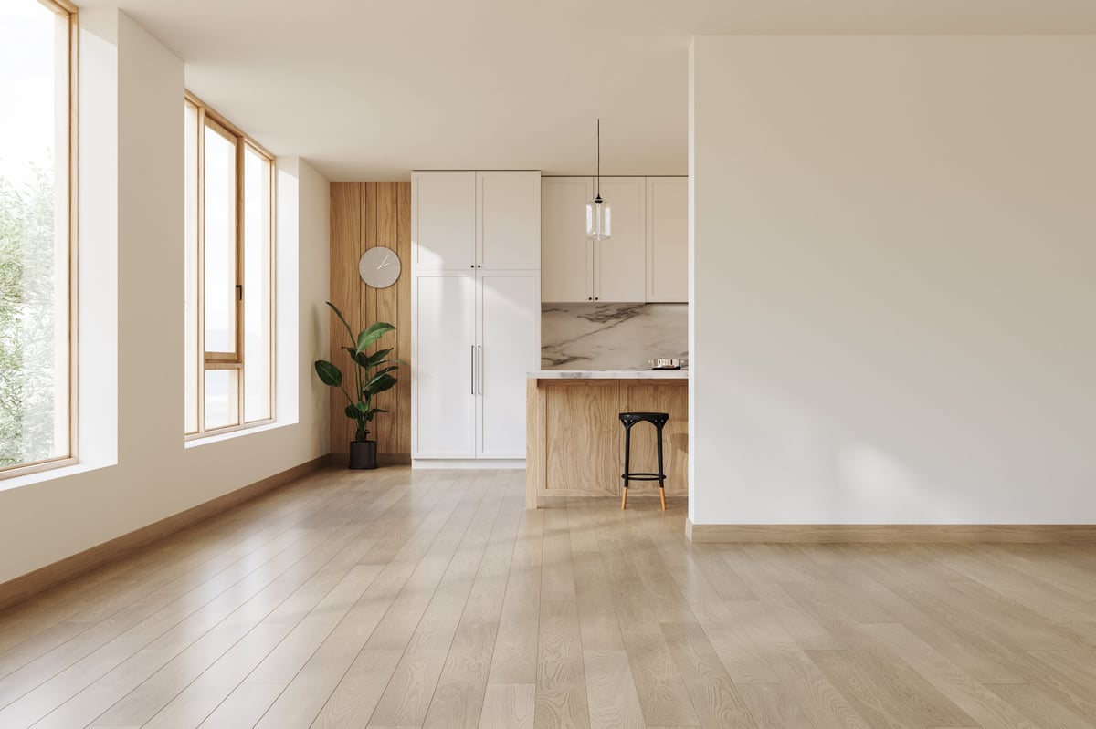 Empty luxury apartment interior at golden hour, ready to be designed
